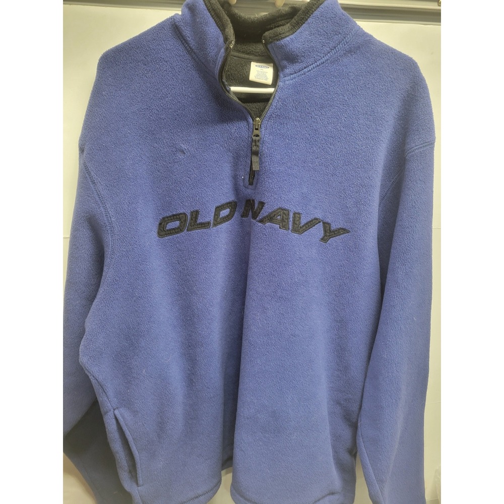 Vtg Old Navy XL Blue Fleece Quarter Zip Pullover Embroidered Logo Sweatshirt